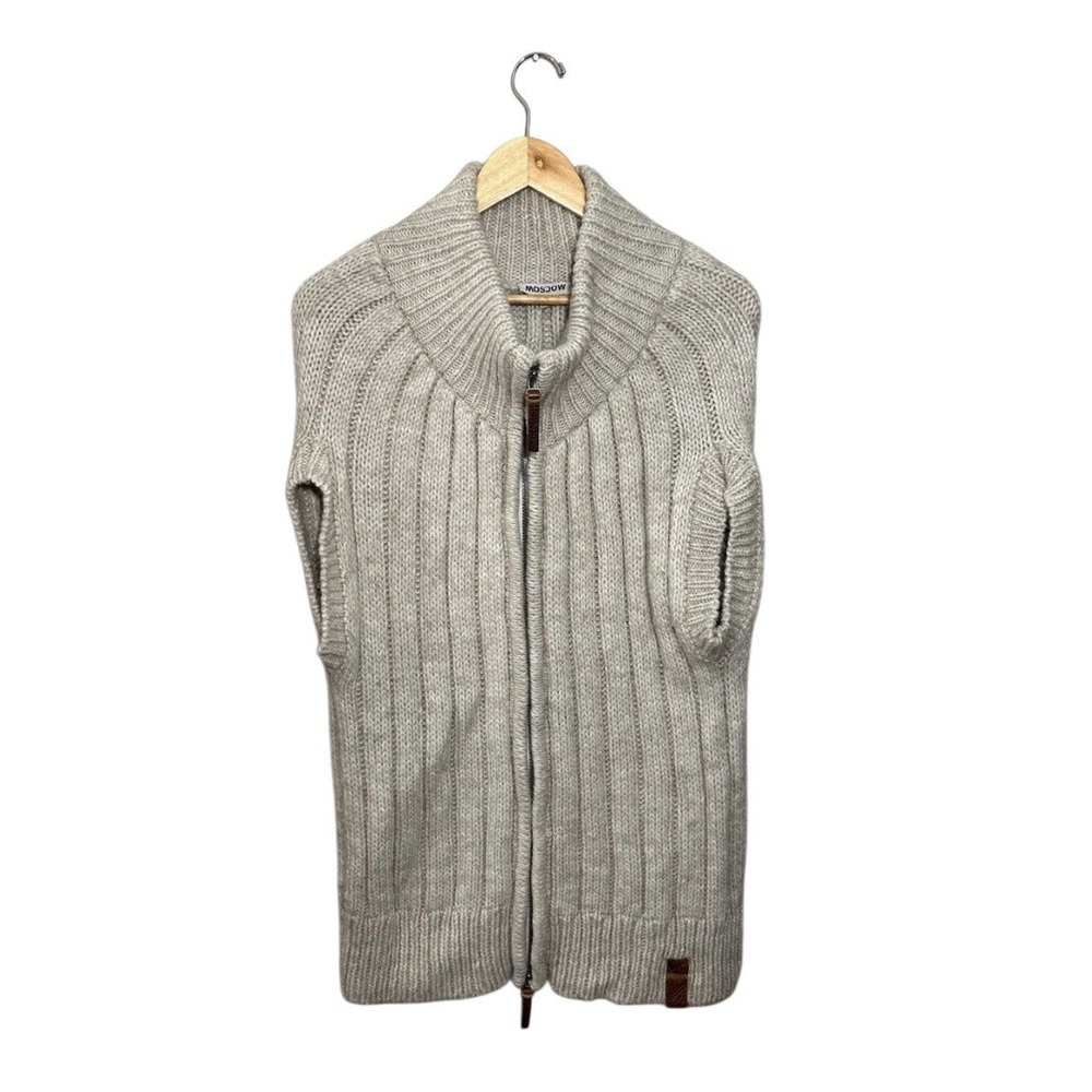 Moscow Sweater Vest Poncho‎ Women's Medium Full Zip Alpaca Wool Blend Cream